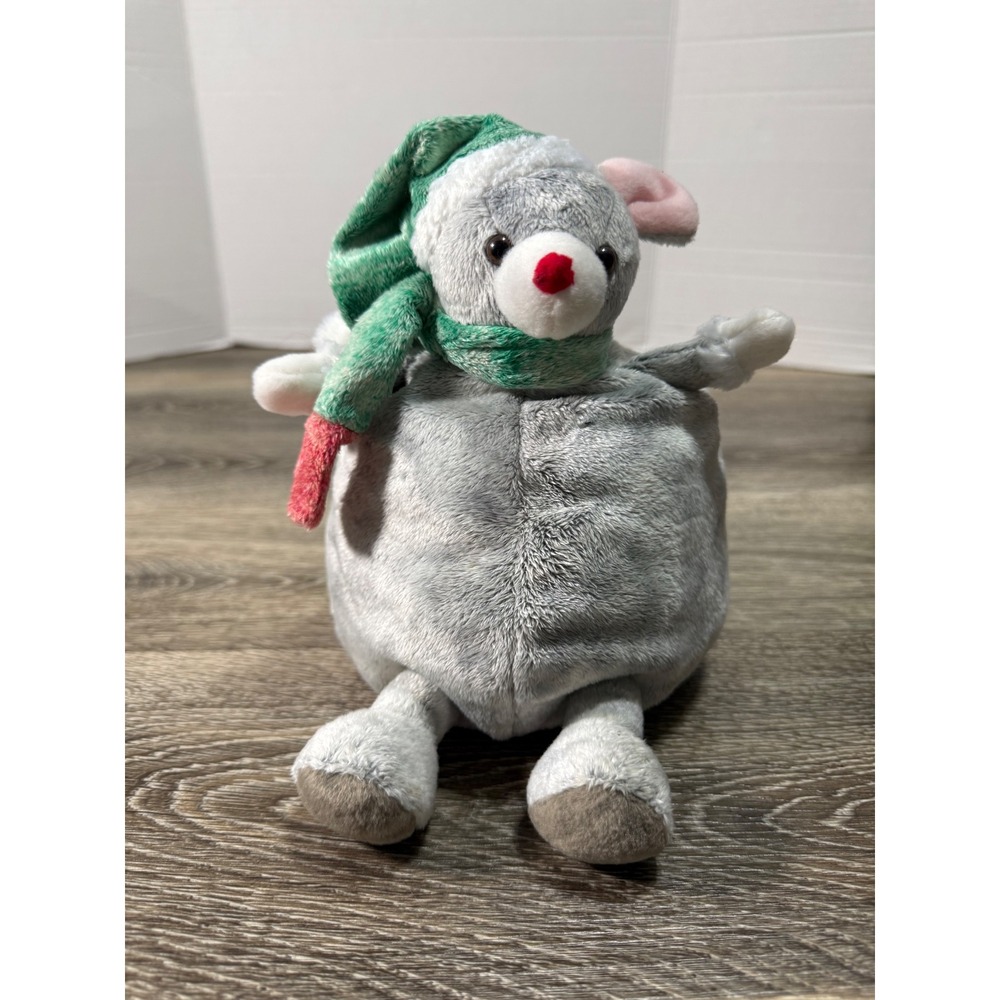 Vintage‎ Y2K Commonwealth Toy Mouse Plush 2001 Round Grey Holiday Scarf Hat 9"